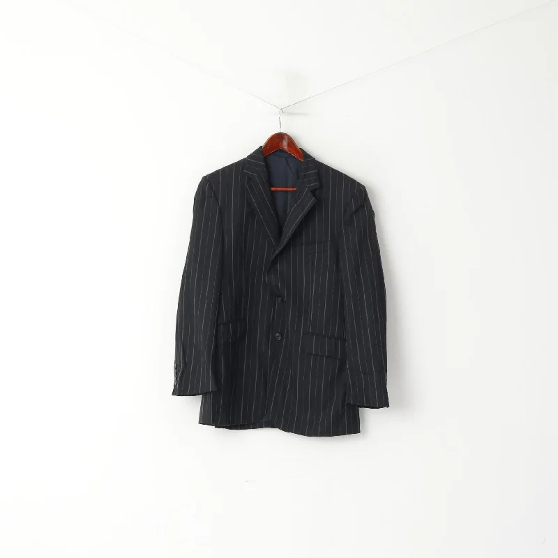 Stylish men's suits -Aquascutum London Men 40 R Blazer Black Striped Wool Single Breasted Jacket