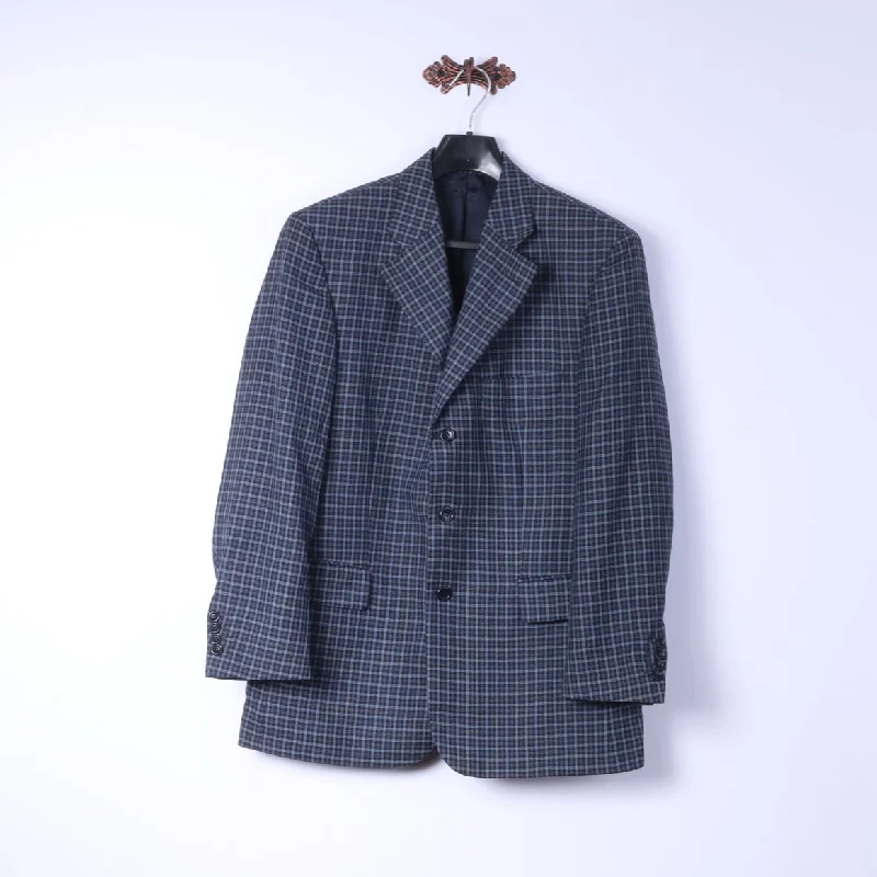 Men's luxury tuxedo suit -Roeterink Bocholt Men 50 40 Blazer Blue Vintage  Check 100% Wool Made in Italy Jacket