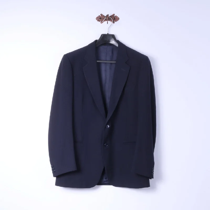 Men's black tuxedo -FATINA Men 54 S Blazer Navy 100% Wool Classic Roma Retro Single Breasted Jacket