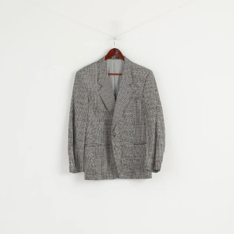 Men's suit for formal event -Falbe Dormeuil Men 38 Blazer Wool Houndstooth Single Breasted Vintage Multicoloured Jacket