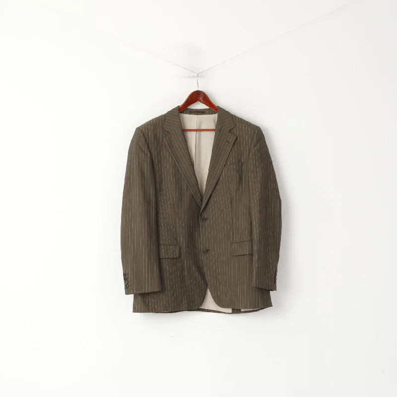 Men's custom-made wedding suit -Hugo Boss Men 54 44 Blazer Taupe Vintage Wool Mohair Blend Single Breasted Jacket