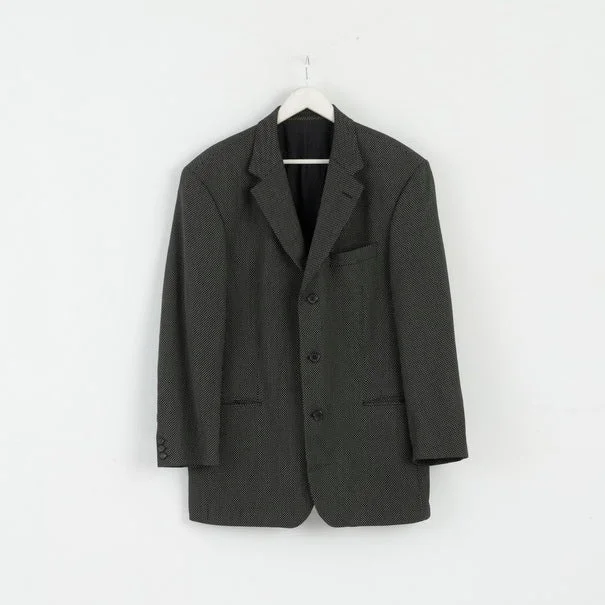 Casual men’s suit -Hugo Boss Mens 52 Blazer Black Gold Wool Stretch Single Breasted Einstein Jacket