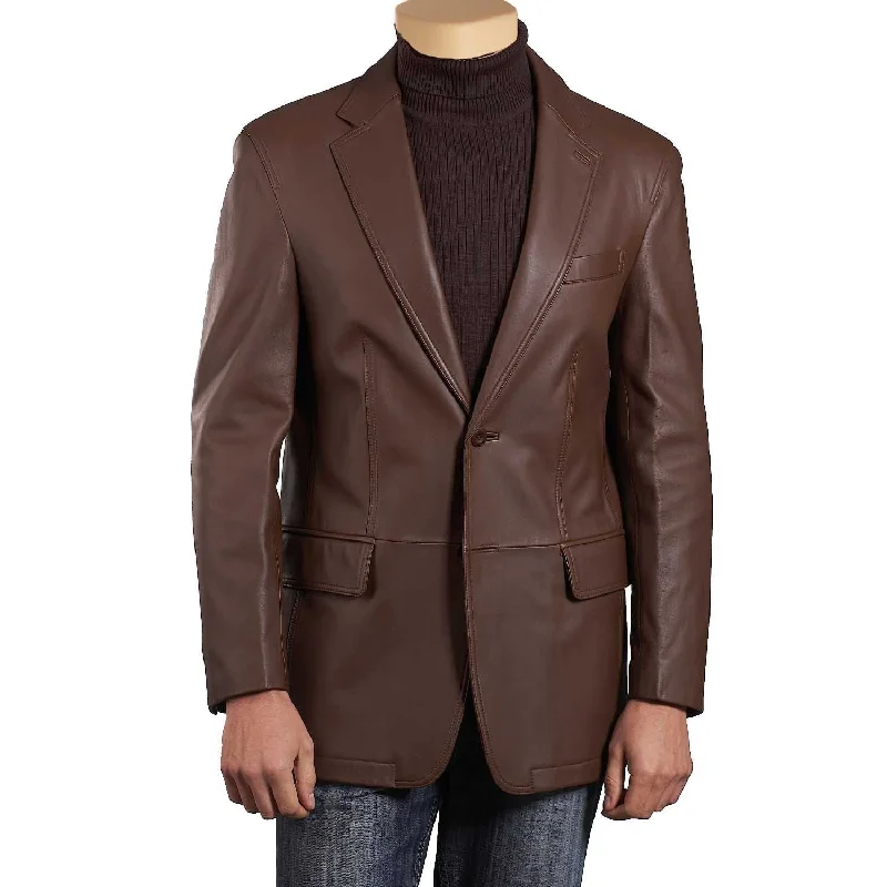 Men's burgundy suit -Brown leather blazer