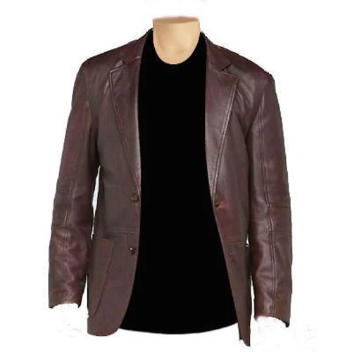 Men's office suit jacket -Burnished Brown leather blazer