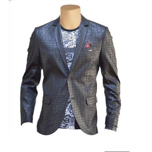 Men's fitted tuxedo -Croc print black leather blazer