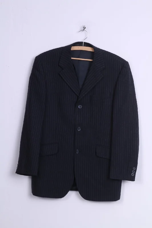 Men's high-end suit -BURTON Mens 48 38 Blazer Navy Striped Wool City Survival Single Breasted Jacket