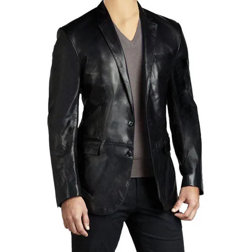 Men's business dress suit -Black leather blazer