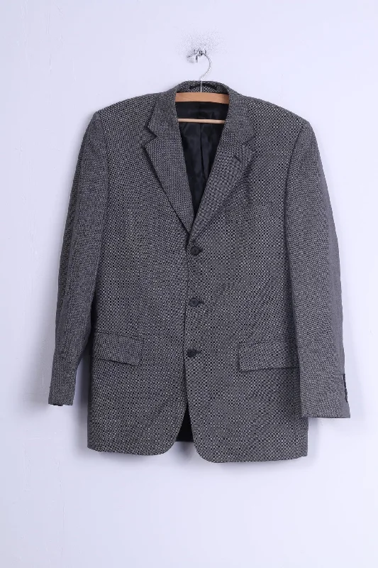 Wedding suit for men -Jaeger Mens 38 S Jacket Grey Dots Wool Shoulder Pads Single Breasted Blazer