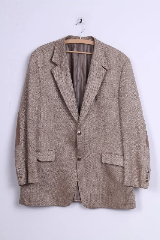 Men's suit jacket -Mario Barutti Mens 54 XL Blazer Beige Silk Herringbone Pads Single Breasted Jacket