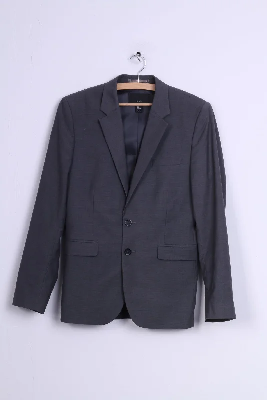 Men's formal suit jacket -H&M Mens 44 34R S Blazer Grey Regaular Fit Jacket Wool Single Breasted