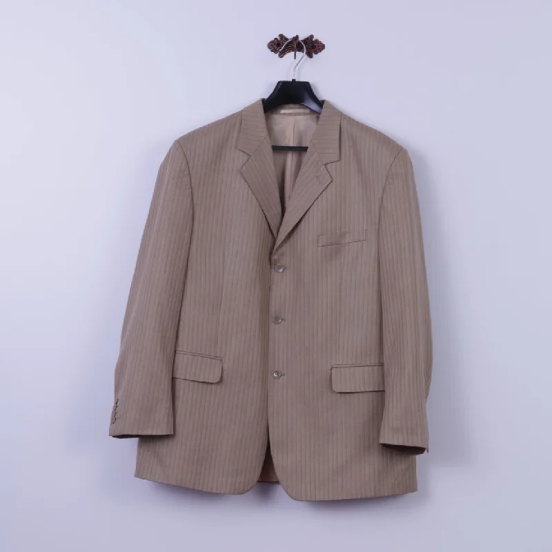 Men's suit vest -Legenda Class Men 56 46 Blazer Taupe Striped Wool Blend Shiny Single Breasted Jacket