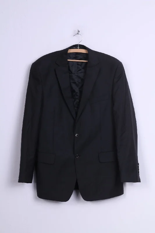 Men's navy blue suit -Guabello Mens 182/108/94 L Blazer Black Striped Wool Lantier Italy Super '130 Suit Top