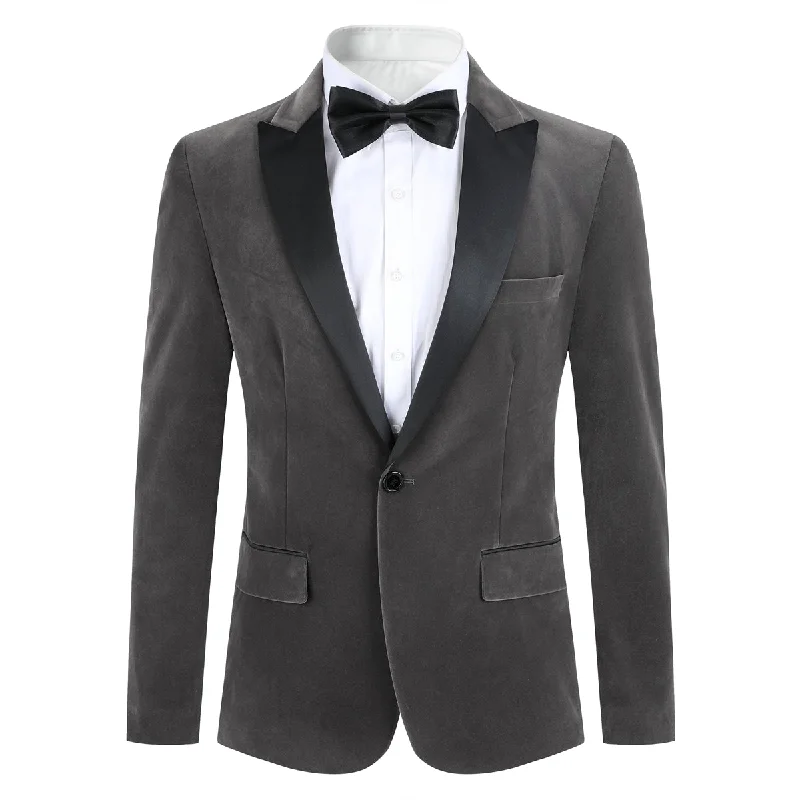 Men's embroidered jacket suit -YFFUSHI Mens Dress Suit Blazer 1 Button Peaked Lapel Tuxedo Light Gray