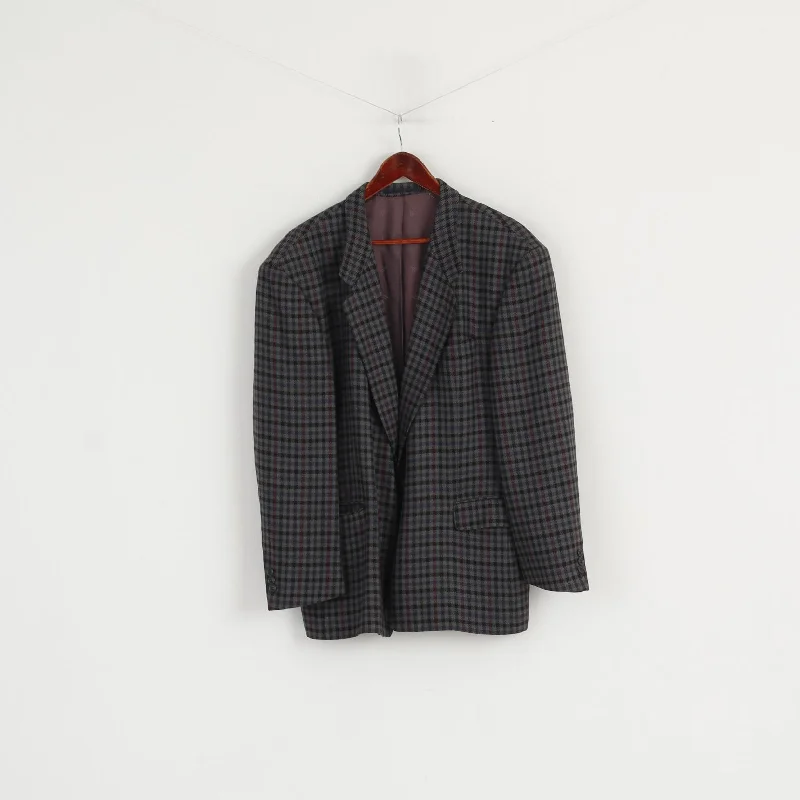 Men's slim fit business suit -Daniel Hechter Paris Men 48 Blazer Multi Check Wool Cashmere Blend Vintage Jacket