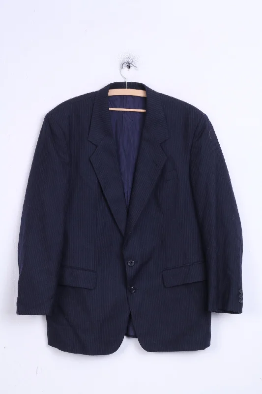 Men's suit shoes -Devereaux Mens 44 XL Blazer Jacket Navy Striped Single Breasted Wool