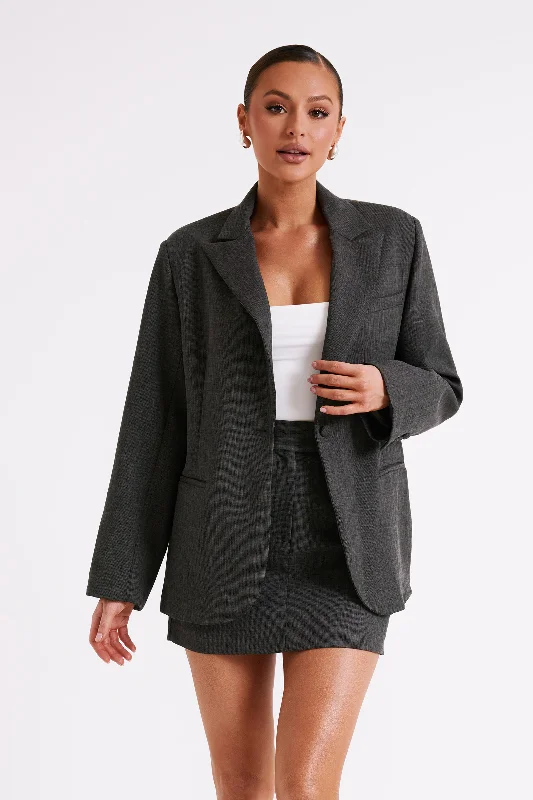 Stylish office suit for men -Drew Oversized Textured Blazer - Charcoal