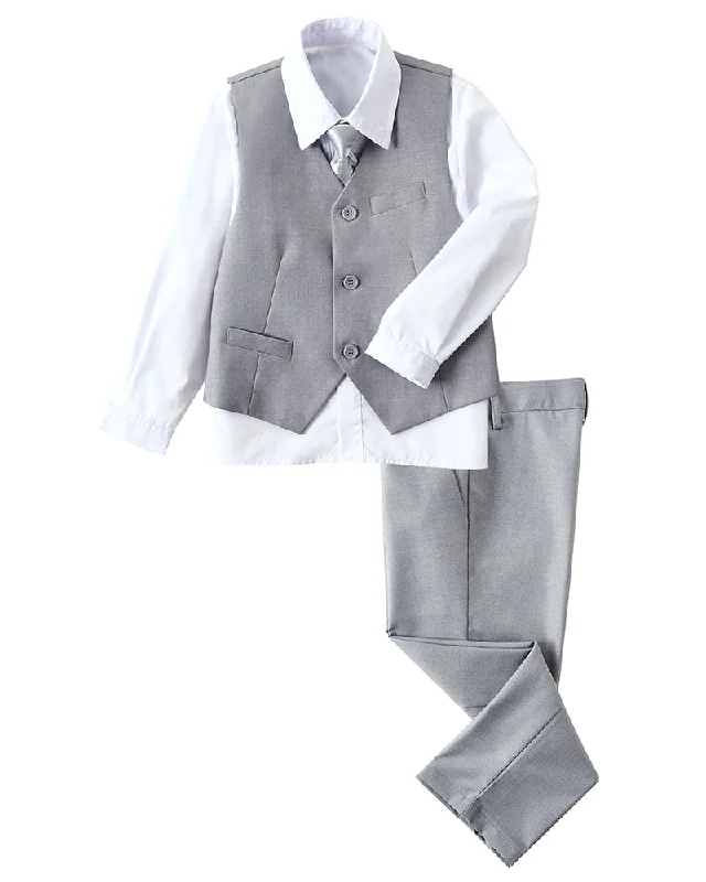 Cheap men's suits -Gray 4 Piece Boys' Formal Suit Set with Vest Pants Dress Shirt and Tie BS40