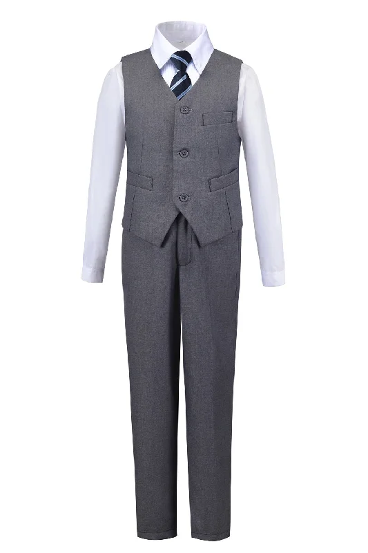 Men's suit for interview -Grey 2 Piece Kids Boys' Vest and Pants Dress Suits Set