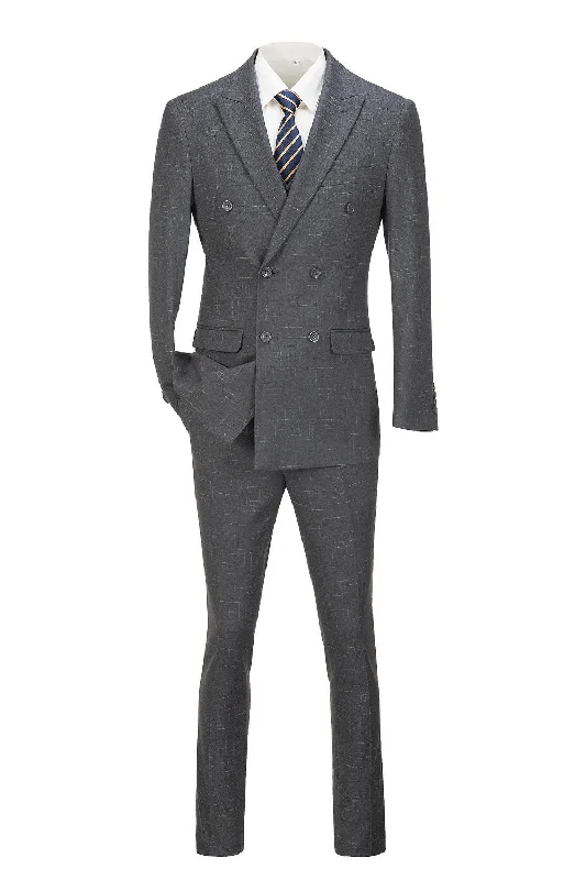 Tailored suit for men -Grey Plaid Men's 3 Piece Slim Fit Suit for Party, Wedding and Business