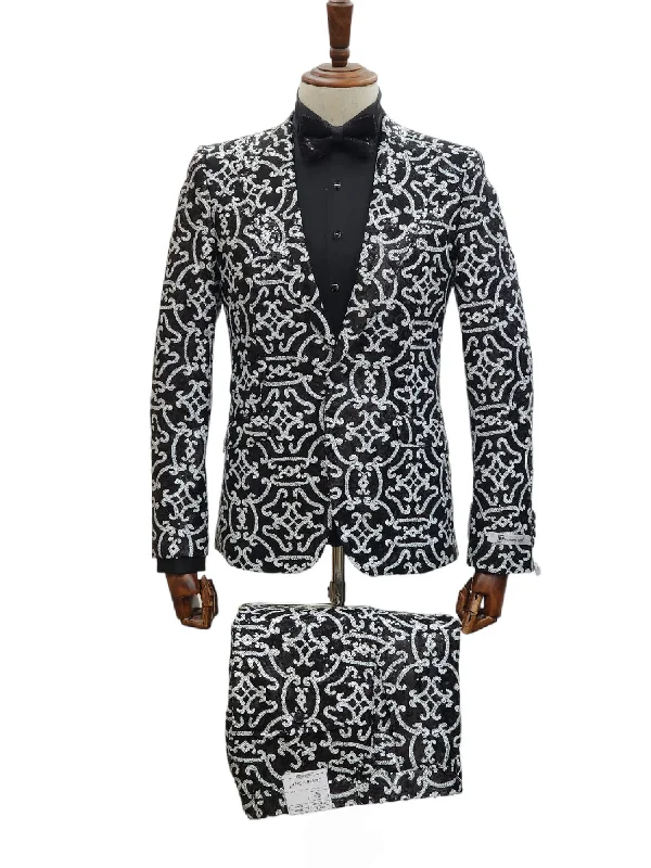 High-quality men's suit -GT1P-3499 Black/ White