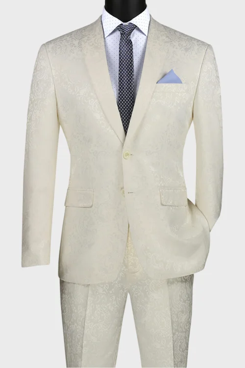 Men's suit with suspenders -Ivory Floral 2 Button Suit