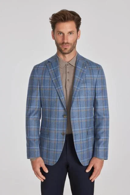 Men's breathable suit -Jack Victor Midland Blue Plaid Wool Blazer