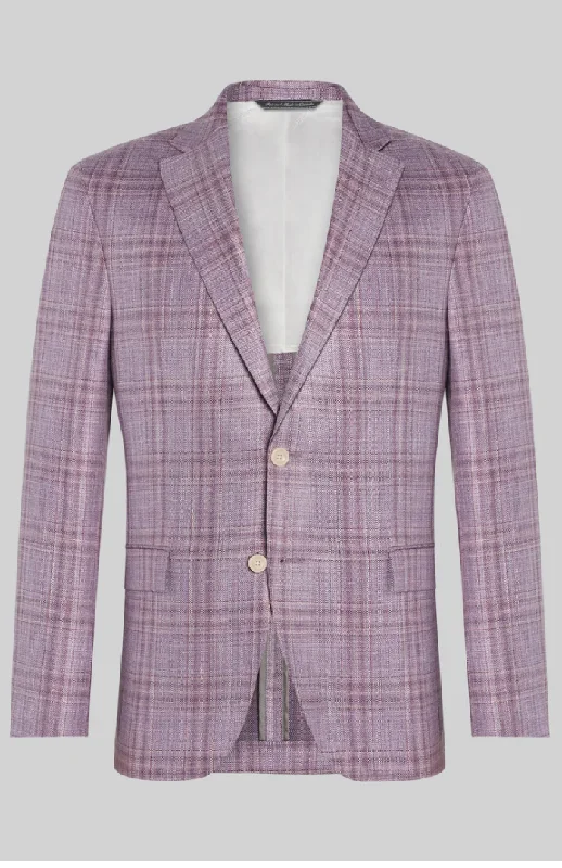 Men's business formal suits -Jack Victor Midland Plaid Wool, Silk, and Linen Lavender Blazer