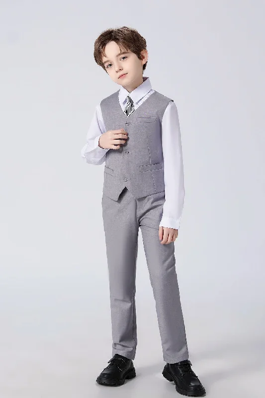 Men's business slim fit suit -Light Grey Classic 4 Piece Boy's Formal Suits With Vest+Pants+Shirt+Tie