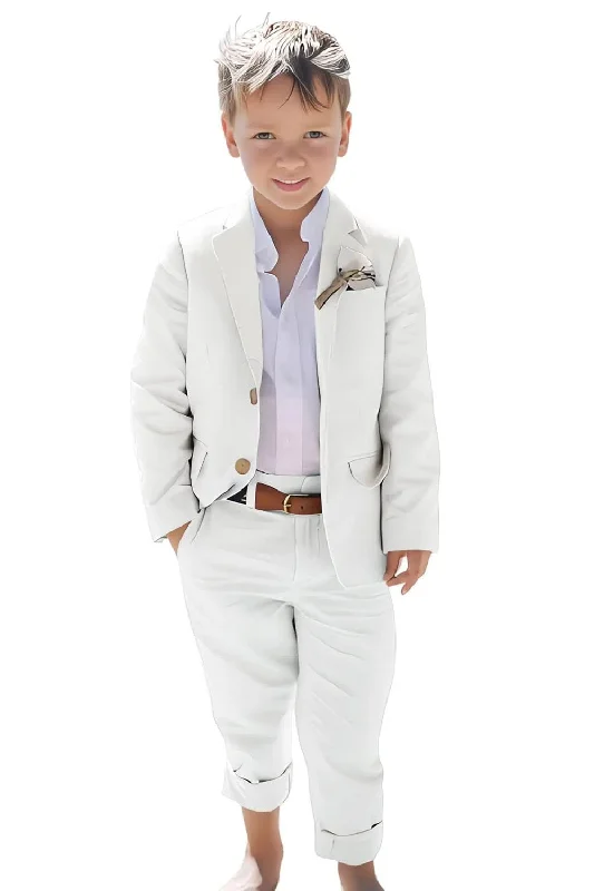 Men's suit for dinner party -Linen Boys Summer Slim Fit 2 Pieces Linen Suit Jacket Pant