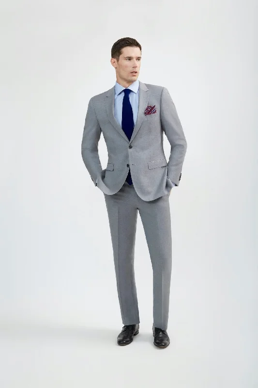 Men's suit with embroidered details -Lite Grey Suit Made From 100% Merino Wool