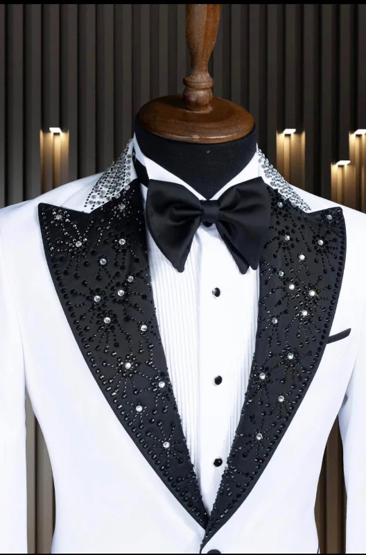 Men's classic wedding tuxedo -Marco Lorenzo Premium Fabric White Stud Collar Ultra Slim Fit Suit