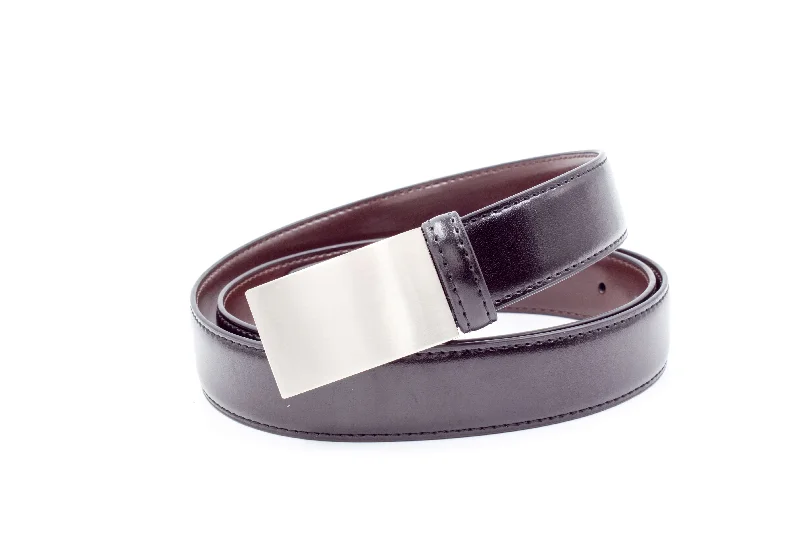 stylish black waist belt -Men Leather Belt - Black Flat Buckle