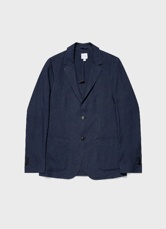 Men's breathable wool suit -Men's Linen Blazer in Light Navy