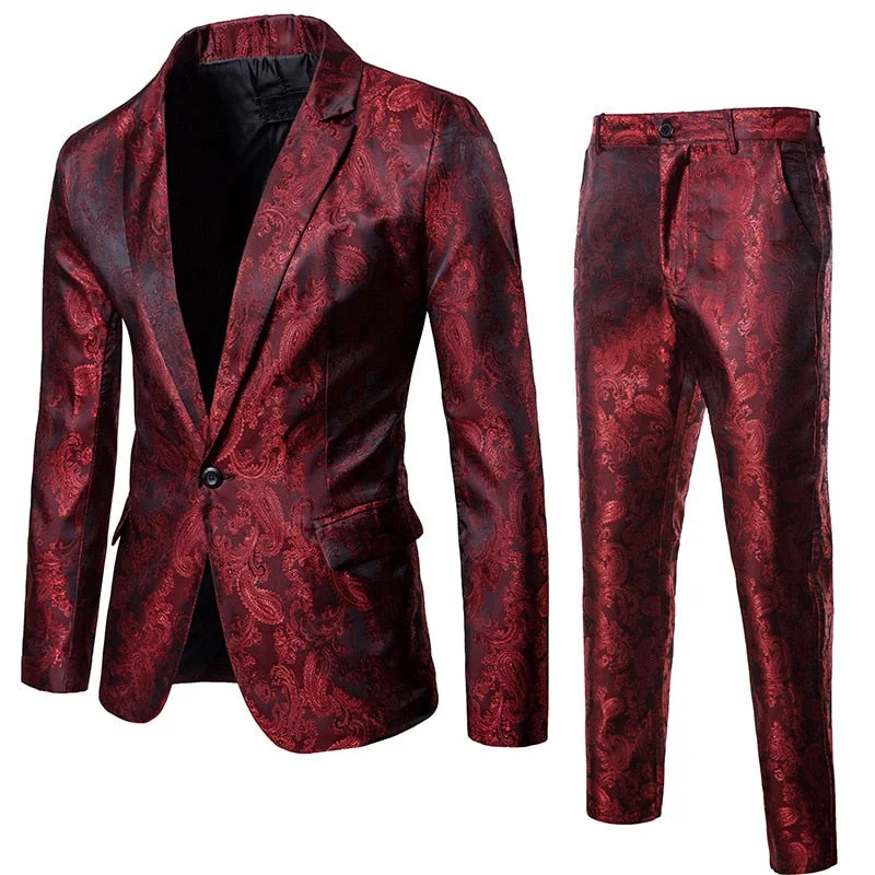 Men's summer tuxedo -Men Single Breasted Blazer Paisley Suit