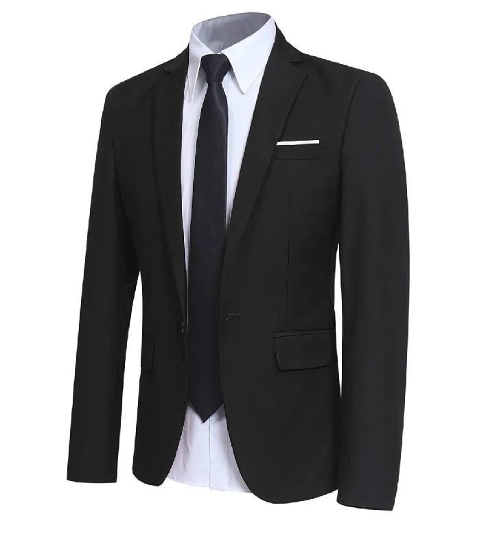 Men's suit with tie -AUSTIN MILL Mens Black Slim Fit One Button Blazer