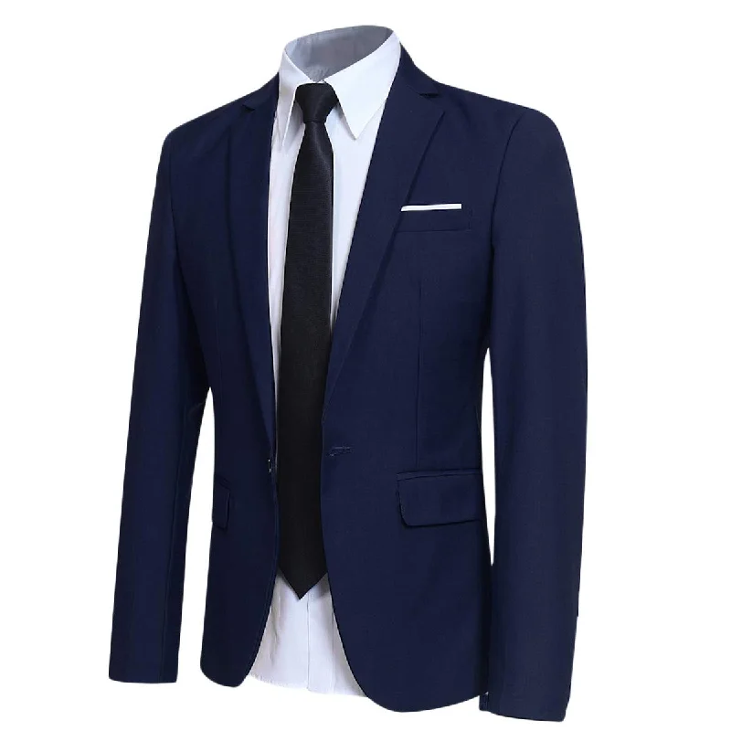 Best fabric for men's suits -Mens Navy Slim Fit One Button Blazer