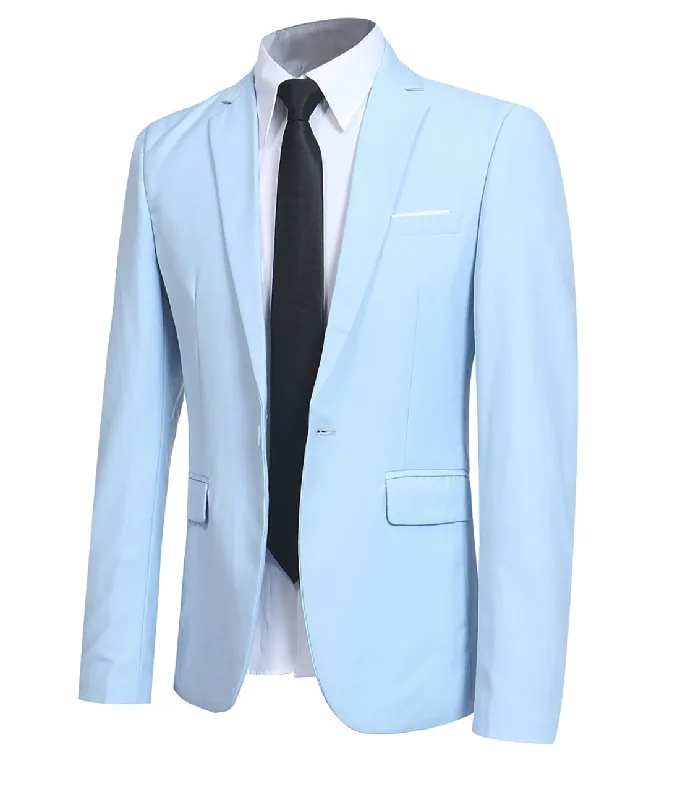 Cheap men's suits -Mens Light Blue Slim Fit One Button Blazer