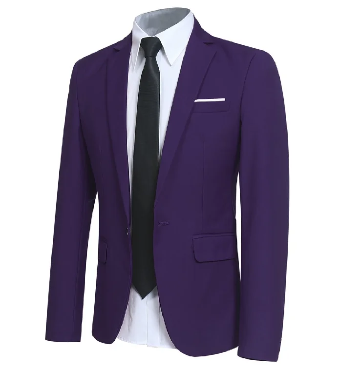 Stylish men's suits -Mens Purple Slim Fit One Button Blazer