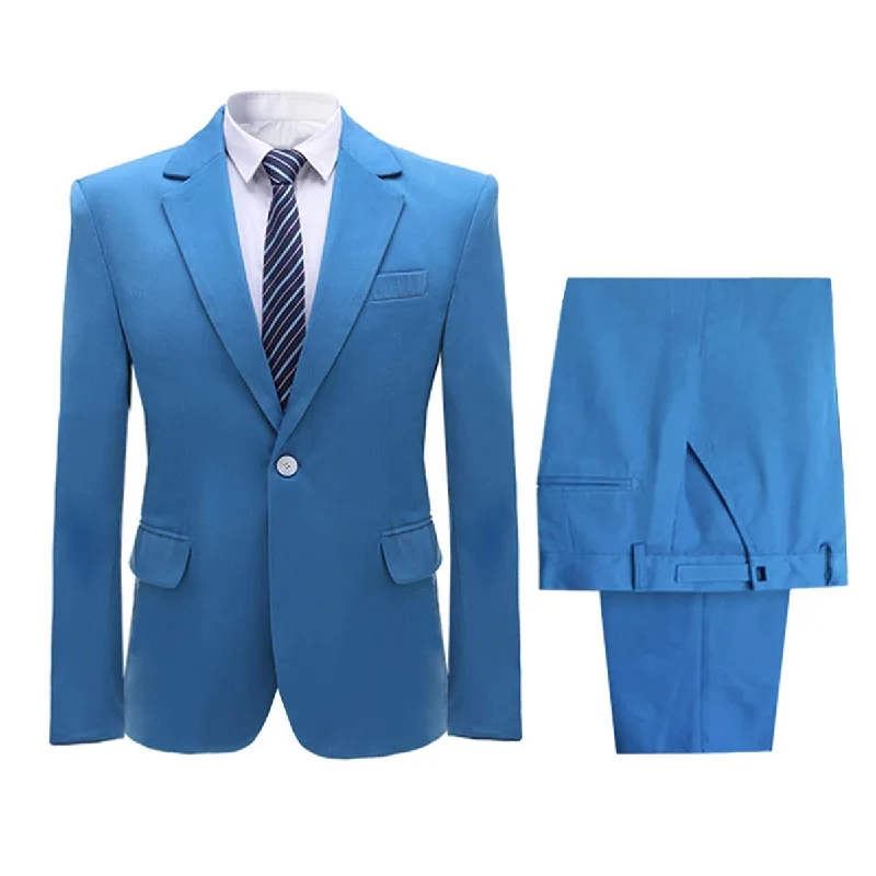 Men's designer tuxedo suit -YFFUSHI Men's 2 Piece Suit One Button Closure Solid Color Suit Set Blue