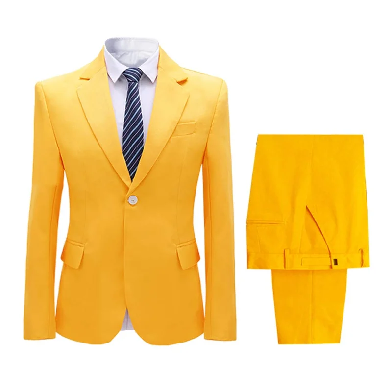 Men's stylish formal jacket -YFFUSHI Men's 2 Piece Suit One Button Closure Solid Color Suit Set Yellow