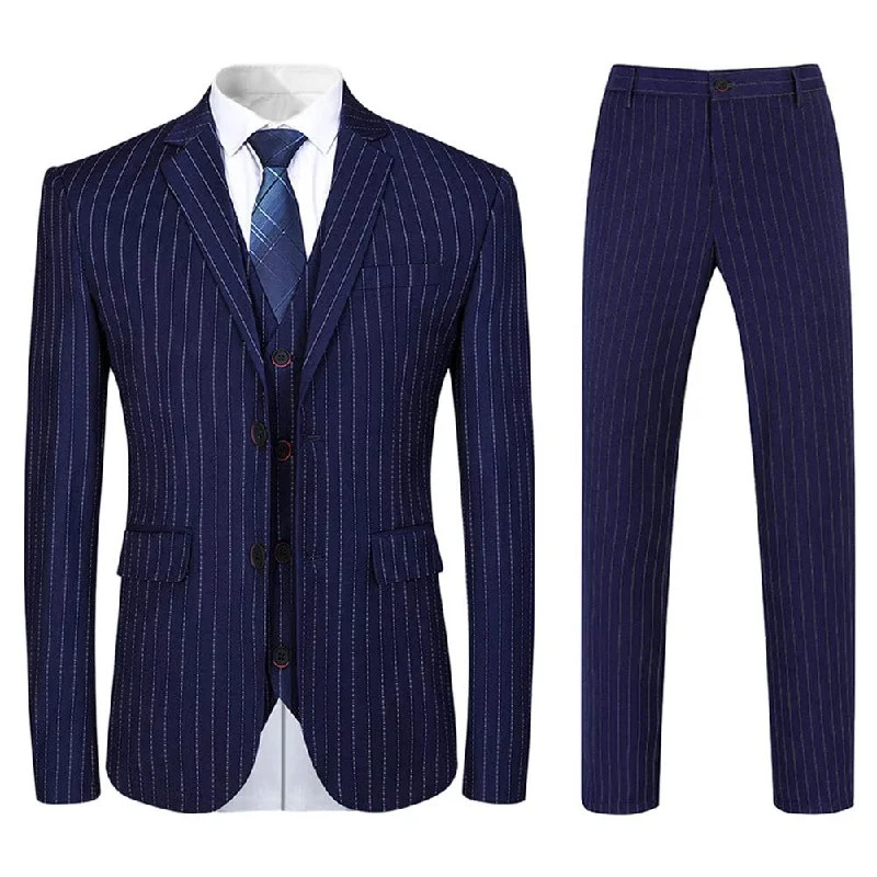 Tailored suit for men -Mens Blue Formal Pinstripe Slim Fit Notched Lapel 3 Piece Suit