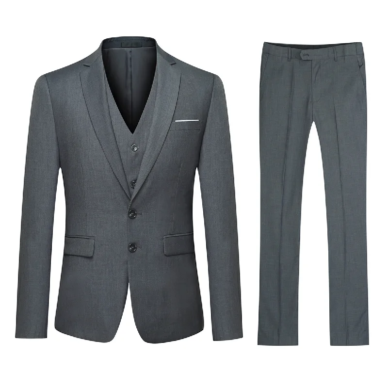 Men's casual suit jacket -YFFUSHI Mens 3 Piece Suit Set 2 Button Dress Suit for Meeting Prom Party Dark Gray