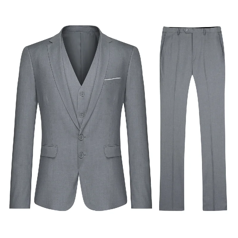 Summer suits for men -YFFUSHI Mens 3 Piece Suit Set 2 Button Dress Suit for Meeting Prom Party Light Gray