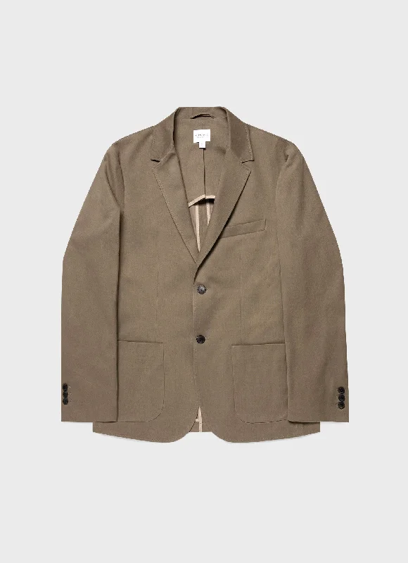 Men's checked suit jacket -Men's Brushed Cotton Wool Blazer in Sandstone