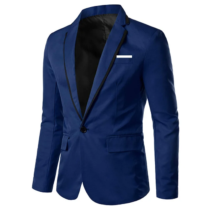 Men's tailored wedding suit -YFFUSHI Men's Casual Suit Jacket 1 Button Slim Fit Business Solid Blazer Coat Blue