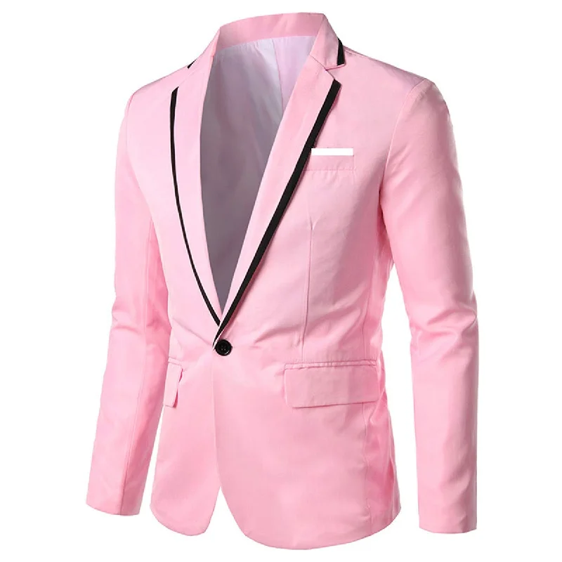 Men's white wedding suit -YFFUSHI Men's Casual Suit Jacket 1 Button Slim Fit Business Solid Blazer Coat Pink