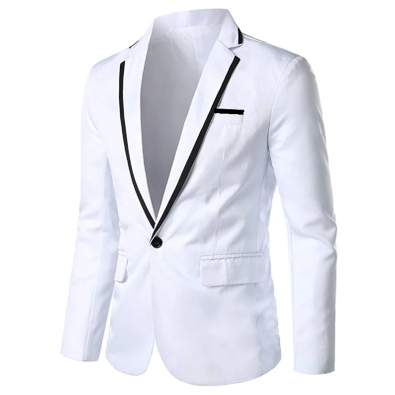 Men's casual tuxedo suit -YFFUSHI Men's Casual Suit Jacket 1 Button Slim Fit Business Solid Blazer Coat White