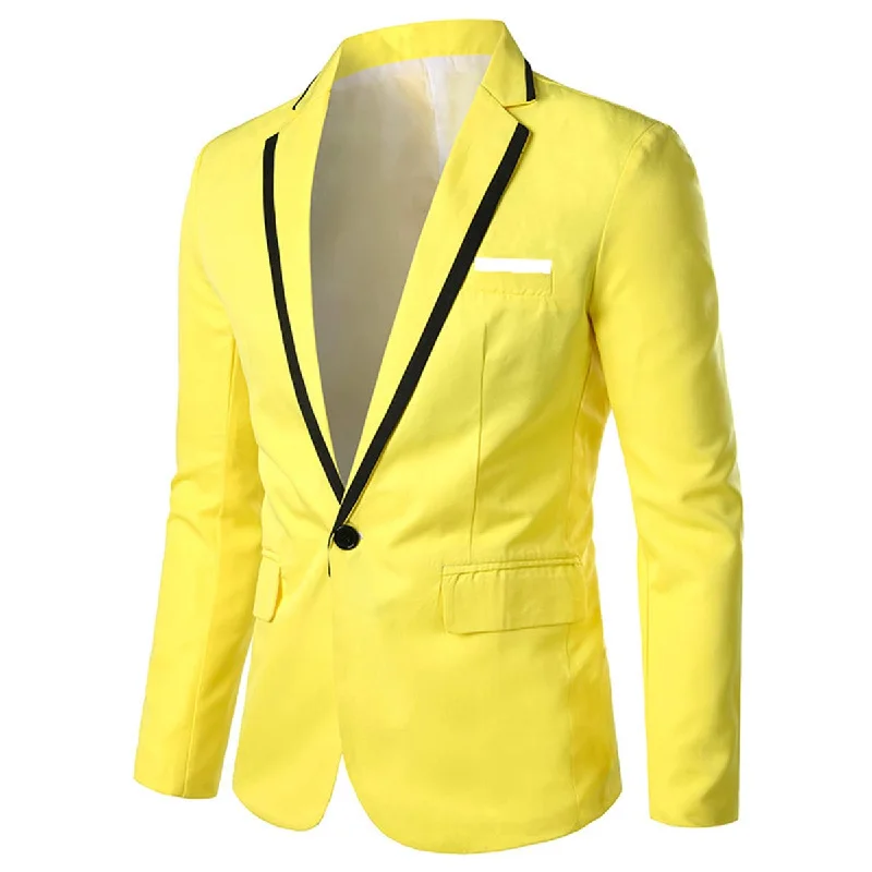 Men's suit with lapel pin -YFFUSHI Men's Casual Suit Jacket 1 Button Slim Fit Business Solid Blazer Coat Yellow