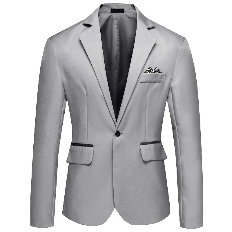 Men's stylish formal jacket -YFFUSHI Men's Casual Slim Fit One Button Notched Lapel Lightweight Blazer Gray