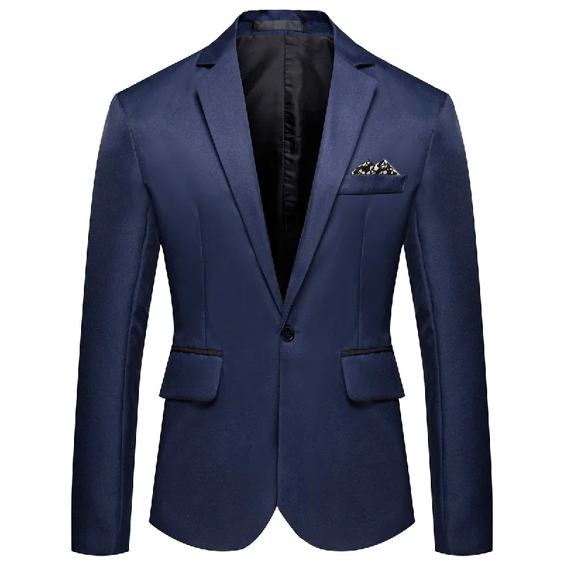 Men's custom wool tuxedo -YFFUSHI Men's Casual Slim Fit One Button Notched Lapel Lightweight Blazer Navy